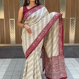HERE&NOW Ajrak Block Pure Cotton Block Print Saree-30