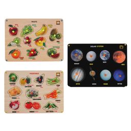 MINDMAKER Wooden Puzzle with Knobs Educational and Learning Toy for Kids (Fruit Vegetable & Solar System)-3