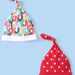 Babyhug 100% Cotton Knit Cap with Knot & Polka Dot Design Pack of 2 - Red-image-88