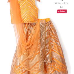 Babyhug Sleeveless Sequenced Embroidered Choli with Lehenga and Dupatta - Orange-picture-17