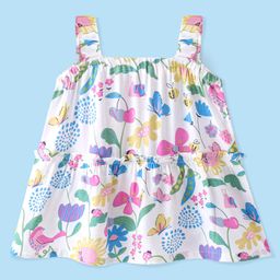 Babyhug Rayon Woven Sleeveless  Top Floral Print- White-image-89