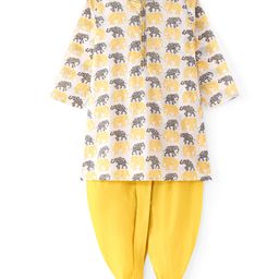Babyhug 100% Cotton Woven Full Sleeves Kurta & Dhoti Set With Elephant Print - Yellow-image-82