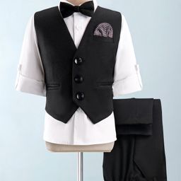 Robo Fry Cotton Full Sleeves Solid Color Party Suit with Bow  - Black-image-51