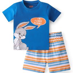 Babyhug Single Jersey Knit Half Sleeves Night Suit with Bunny Print - Navy Blue-image-82