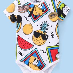 Babyhug Disney Cotton Knit Half Sleeves Mickey Mouse Printed Onesie - White-image-75