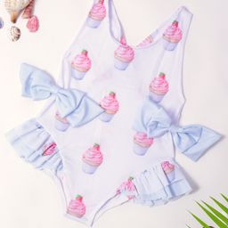 Bubble Berry Sleeveless Cupcake Printed & Bow Detailed Swimsuit - White-image-46