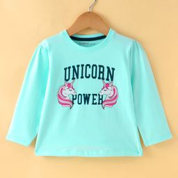 Doreme Single Jersey Knit Full Sleeves T-Shirt With Unicorn Print - Light Sea Green-picture-12