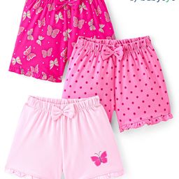 Babyoye  100% Cotton Shorts Polka Dots & Butterfly Print Pack of 3 - Pink-image-12