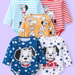 Babyhug Disney Interlock Knit Full Sleeve Onesies with 101 Dalmatians Graphics Pack of 5 -Blue White Red & Yellow-image-6