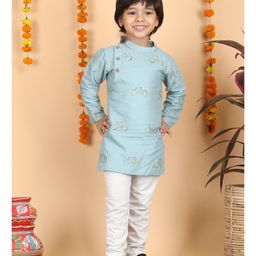 Polka Tots Cotton Full Sleeves Cycle Printed Kurta Pyjama Set - Green-image-81
