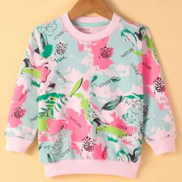 Doreme Terry Knitted Full Sleeves Sweatshirt With Floral & Text Print - Light Pink-picture-32