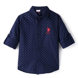 US Polo Assn Cotton Knit Full Sleeves Printed Shirt with Brand Logo Embroidery - Navy Blue-image-57