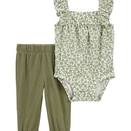 Carter's Knit Frill Sleeves Onesie with Leggings & Floral Print - Olive Green-picture-25