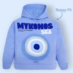 Cherry Crumble By Nitt Hyman Mykonos Sea Text Patch Embroidered Hooded Sweatshirt - Blue-picture-23