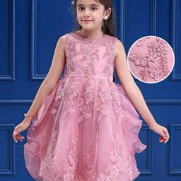 Mark & Mia Woven Sleeveless Party Dress With Floral Embroidery & Ruffle Detailing - Pink-image-80