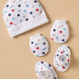 Ben Benny 100% Cotton Knit Caps Mittens & Booties Set With Stars & Moons Print White - Diameter 11 cm-picture-10