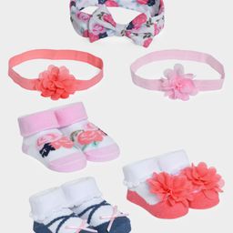 Mi Arcus Pack Of 3 Floral Applique Detailed & Designed Socks & Headbands - Multi Colour-image-60
