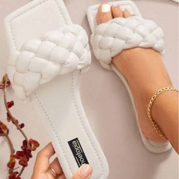 Shoetopia Cable Knit Designed Slip On Sandals - White-image-77