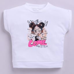 giniekids Knit Half Sleeves Girl Printed Top - White-image-43