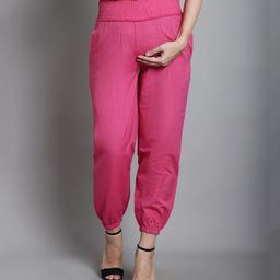 Moms Maternity Rayon Woven Solid Maternity High Waist Trousers - Pink-image-132