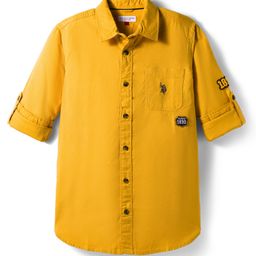US Polo Assn Cotton Woven Full Sleeves Solid Shirt - Mustard-picture-36