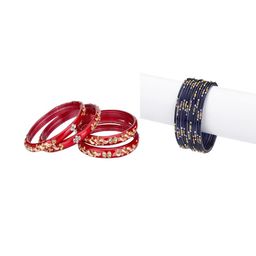 SOMIL Set Of 16 Red Alloy Artificial Stones and Beads Antique Bangles-image-83