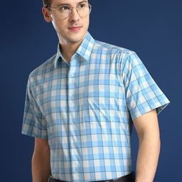 Hancock Men Standard Spread Collar Windowpane Checked Cotton Slim Fit Formal Shirt-image-49
