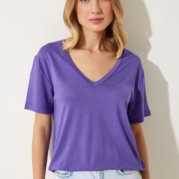 Happiness istanbul Women Solid Round Neck Oversized T-Shirt-image-39