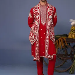KALPRAAG Men Floral Embroidered Regular Sequinned Kurta with Trousers & With Dupatta-picture-18