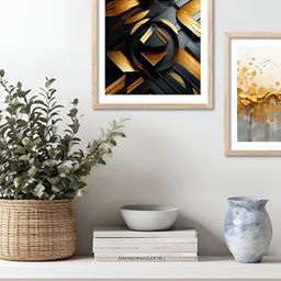 Kotart Gold Toned & Black 2 Pieces Abstract Wooden Wall Arts-picture-34