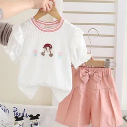 INCLUD Girls Appliqued Round Neck Top With Shorts-image-31