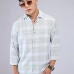 Vastrado Green Cotton Relaxed Fit Checks Shirt-image-46