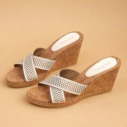 Eridani Women's Lydia White Cross Strap Wedges-image-51