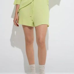 Wunderlove by Westside Lime Ribbed High-Rise Lounge Shorts-image-60