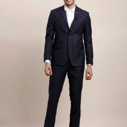 Turtle Blue Tailored Fit Checks Two Piece Suit-image-70