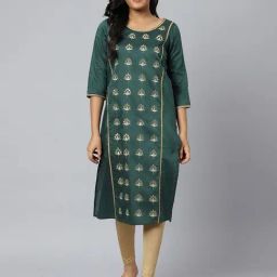 Aurelia Green Regular Fit Solid Kurta-image-79