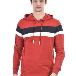 Numero Uno Dark Red Regular Fit Striped Hooded Sweatshirt-21