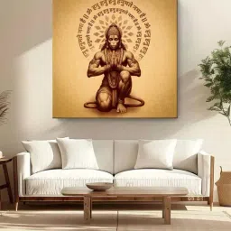 999Store Brown Canvas Divine Hanuman Meditation Painting With Sanskrit Mantras-image-94