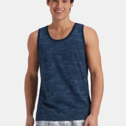 Jockey Navy Cotton Print Sleeveless Vests-image-22