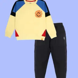 Kiddopanti Kids Pop Yellow & Black Printed Track Suits-picture-16