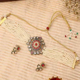 VENI Gold-Plated Kundan-Studded & Beaded Jewellery Set-picture-36