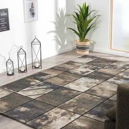 Obsessions Dark Grey & Cream Geometric Carpet - Large-19