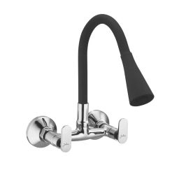 Jabra Single Flow Sink Mixer Leaf Series Brass Chrome Finish Wall Mount Black-image-79