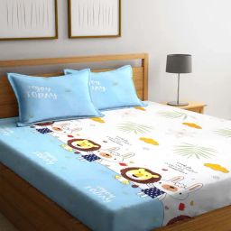 Klotthe Blue & White Polyester 210 TC Bed Sheets Set-image-2