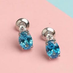 Clara 92.5 Sterling Silver Swiss Zirconia Sky Blue Oval Stud Earrings-image-82