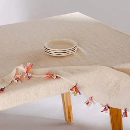 Freedom Tree Solid Beige Woven Cotton Table Cloth-image-38