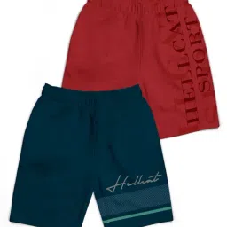 HELLCAT Kids Teal & Red Printed Shorts (Pack Of 2)-image-82