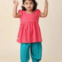 Fabindia Kids Pink with Blue Printed Kurta with Salwar-image-32