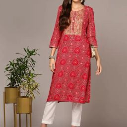 Vaamsi Red Embroidered Straight Kurta-picture-45