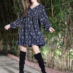 Sera Black Floral Print A Line Dress-image-35